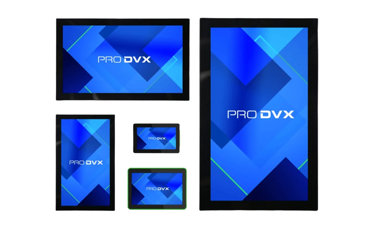 A range of ProDVX Android panel PCs and touch displays in several sizes